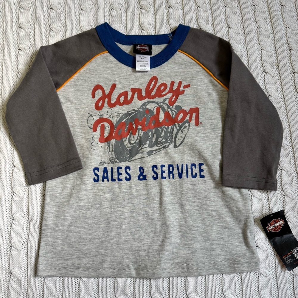 Harley-Davidson Kids Gray and Blue Raglan Shirt 4 5T NEW Motorcycle Speed Boys